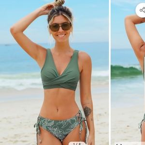 3/$20 Tropical Floral Back Tie Bralette & Tie Side Bikini Set (XS)